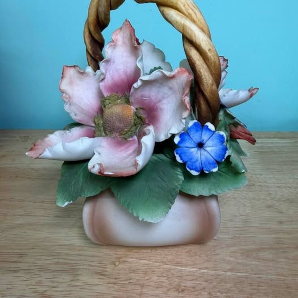 Vintage Capodimonte Style Porcelain Flower Basket